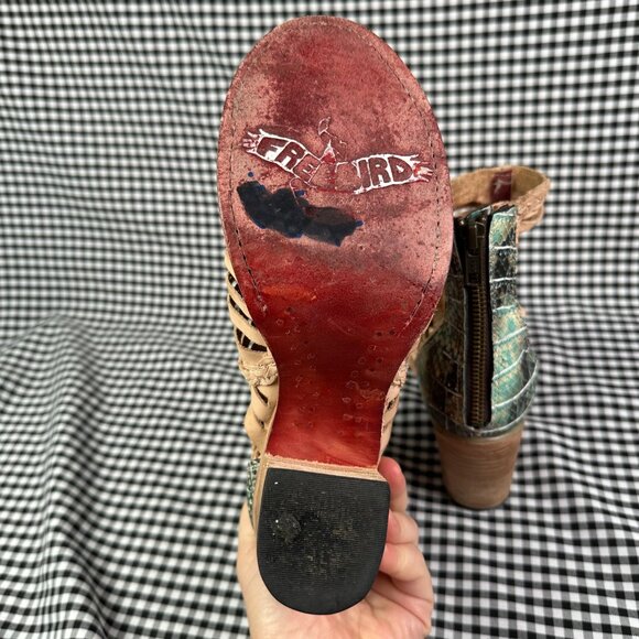 FREEBIRD Bela Taupe Tan Leather Strappy Western Turquoise Boot Heel Women's 8 - Picture 4 of 6